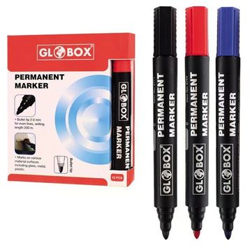 Globox 6769 Kırmızı Yuvarlak Uç Permanent Markör Koli Kalemi