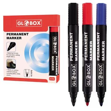Globox 6769 Kırmızı Yuvarlak Uç Permanent Markör Koli Kalemi