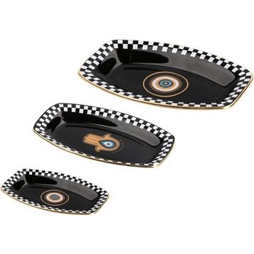Glore Nazar Siyah Oval 3'lü Kayık Tabak