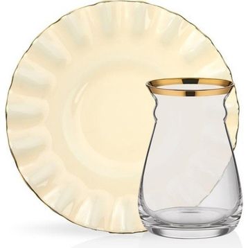 Glore Solid Krem Wavy 6 Kişilik Çay Seti