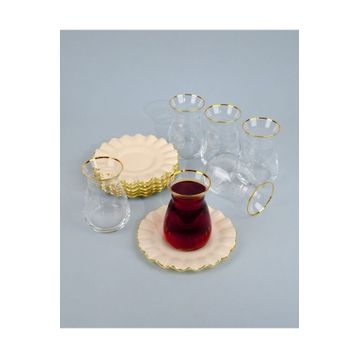 Glore Solid Krem Wavy 6 Kişilik Çay Seti