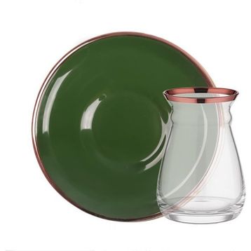 Glore Solid Yeşil Rose Gold Tek Kişilik Çay Seti