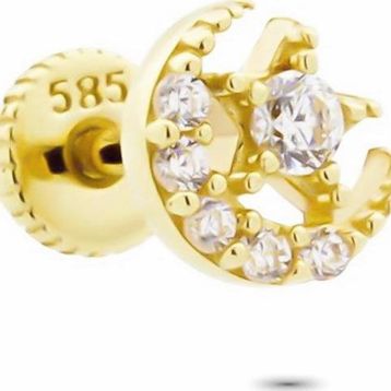 Glorria Ay Yıldız Helix 14 Ayar Altın Piercing