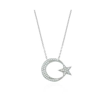 Glorria DT0155 Gümüş Ay Yıldız Kolye