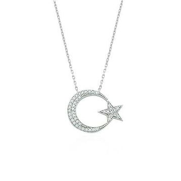 Glorria DT0155 Gümüş Ay Yıldız Kolye