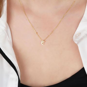 Glorria Gümüş 3 Boyutlu Minimalist E Harfi Kadın Kolye