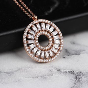 Glorria Gümüş Baget Taşlı Yuvarlak Kolye