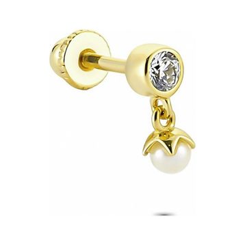 Glorria İnci Tektaş Helix 14 Ayar Altın Piercing