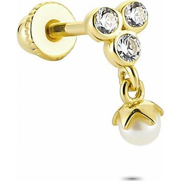 Glorria İnci Üç Taş Helix 14 Ayar Altın Piercing