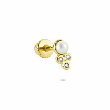 Glorria İnci Üç Taş Helix 14 Ayar Altın Piercing