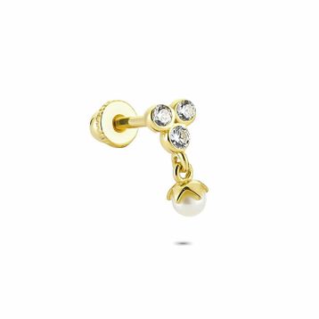 Glorria İnci Üç Taş Helix 14 Ayar Altın Piercing