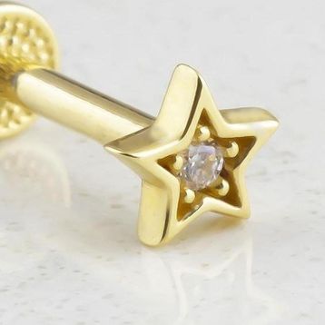 Glorria Yıldız Tragus 14 Ayar Altın Piercing