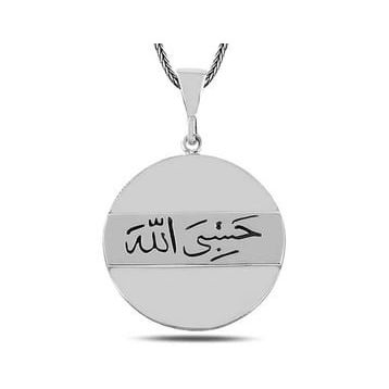 GMS Arapça Hasbiyallah Yazılı Erkek Gümüş Kolye