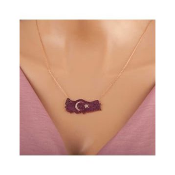 GMS Rose Ay Yıldız Türkiye Haritası Kadın Gümüş Kolye