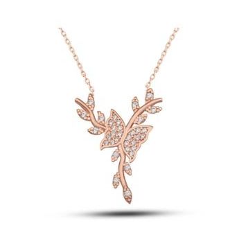 GMS Rose Daldaki Kelebek Kadın Gümüş Kolye
