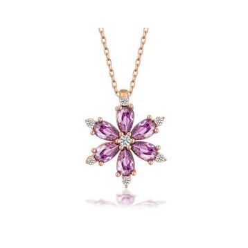 GMS Rose Mor Lotus Çiçeği Kadın Gümüş Kolye
