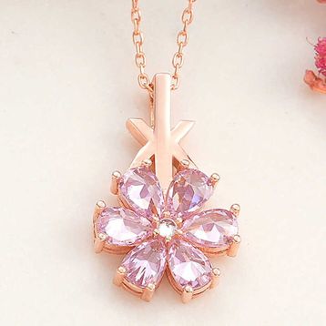 GMS Rose Pembe Sevgi Çiçeği Kadın Gümüş Kolye