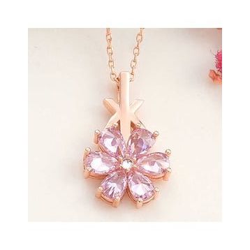 GMS Rose Pembe Sevgi Çiçeği Kadın Gümüş Kolye