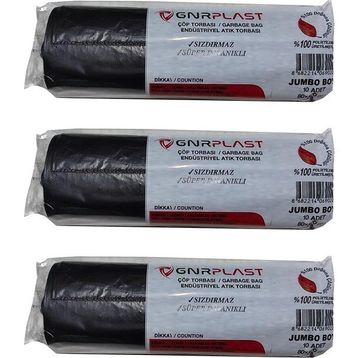 GNR Endüstriyel 2 Kat Siyah 400 gr 80x110 cm 10 Adet Jumbo Çöp Poşeti (3 adet)