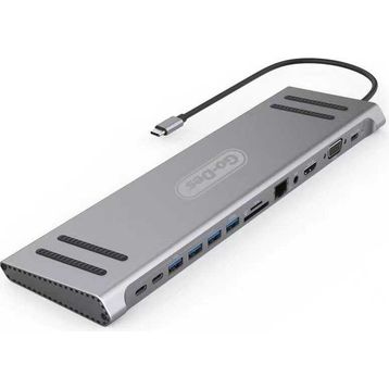 Go Des GD-9120 14 In 1 Stand Özellikli Type-C Gri Sd Kart RJ45 HDMI VGA USB Çoğaltıcı Hub
