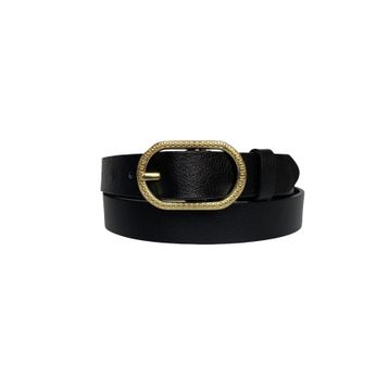 GoDeri 3 cm-100 cm Deri Gold Tokalı Siyah Kadın Kemeri