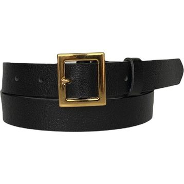 GoDeri 3 cm-115 cm Deri Gold Tokalı Siyah Kadın Kemeri