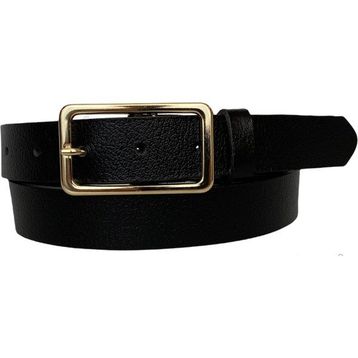 GoDeri 3 cm-115 cm Deri Gold Tokalı Siyah Kadın Kemeri