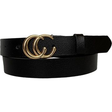 GoDeri 3 cm-115 cm Deri Gold Tokalı Siyah Kadın Kemeri