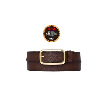 GoDeri 3 cm-125 cm Deri Gold Tokalı Koyu Kahverengi Kadın Kemeri