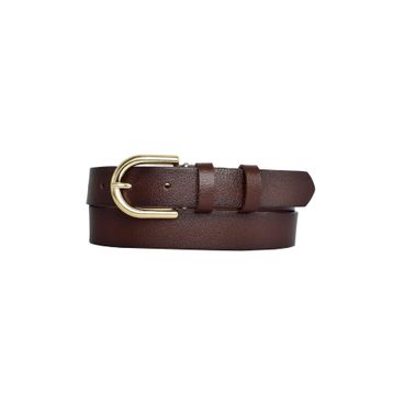 GoDeri 3 cm-125 cm Deri Gold Tokalı Koyu Kahverengi Kadın Kemeri
