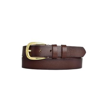 GoDeri 3 cm-125 cm Deri Gold Tokalı Koyu Kahverengi Kadın Kemeri