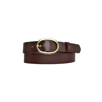 GoDeri 3 cm-125 cm Deri Gold Tokalı Koyu Kahverengi Kadın Kemeri