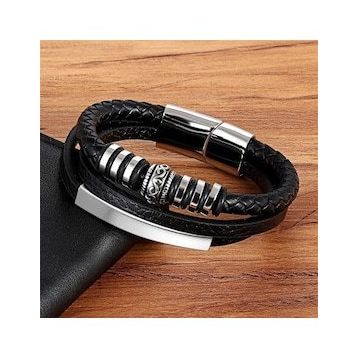 Gogoey Erkek Deri Bileklik Paslanmaz Çelik Metal Gümüş Siyah Erkek Takı Için Toka Bilezik