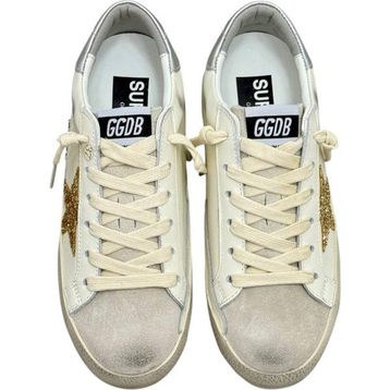 Golden Goose Super-Star GWF00102.F004664.10417 Beyaz Deri Altın Simli Yıldız Buz Grisi Süet Detaylı Kadın Günlük Ayakkabı