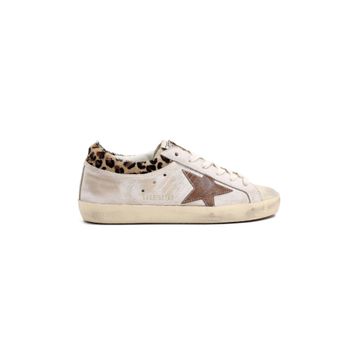 Golden Goose Super-Star GWF01042.F008167.83260 Beyaz Bej Leopar Desenli Kahverengi Yıldızlı Kadın Günlük Ayakkabı