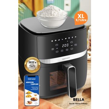 Goldmaster Bella 1700W XL Dokunmatik Cam Kapaklı Hazne Aydınlatmalı 3 kg Tartı Fonksiyonlu Airfryer