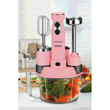 Goldmaster ElenaMax Pembe 1000 Watt Hız Ayarlı %100 Bakır Motor 5 in 1 Mutfak Robotu Multi Blender Seti
