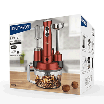 Goldmaster Elenamax Vişne Kırmızı 1000 Watt Hız Ayarlı %100 Bakır Motor 5 In 1 Mutfak Robotu Multi Blender Seti