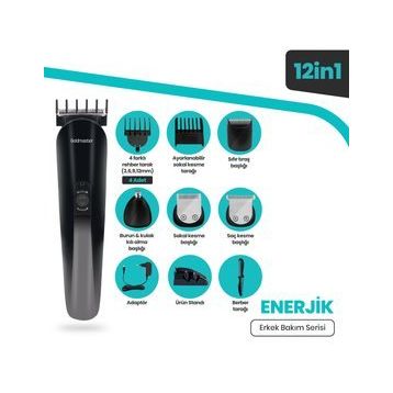 Goldmaster Enerjik Kablolu Kablosuz Hızlı Şarj Paslanmaz Çelik Standlı 12in1 Erkek Bakım Seti