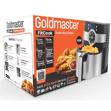 Goldmaster Fitcook 8 lt Inox Geniş Hazneli XXL Dokunmatik Yeniden Isıtma Fonksiyonlu Airfryer Sıcak Hava Fritözü