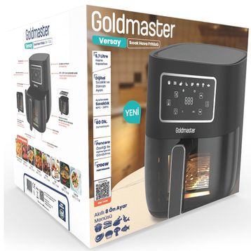 Goldmaster Versay 5.7 lt XL 1700W Dokunmatik 8 Ön Ayarlı Cam Kapaklı Hazne Aydınlatmalı Airfryer Sıcak Hava Fritözü