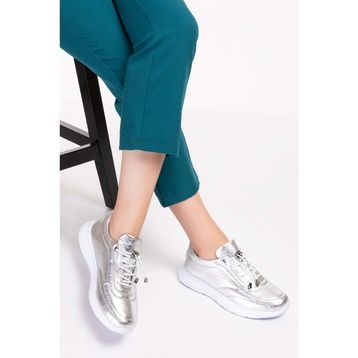 Gondol ES.110-Gümüş İçi Dışı Hakiki Deri Faylon Taban Hafif Spor Ayakkabı