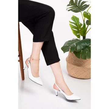 Gondol VEDT.230 Beyaz Hakiki Deri Orta Boy Topuk Kadın Stiletto