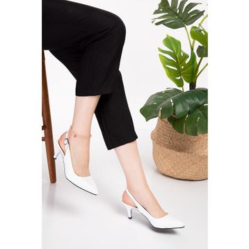 Gondol VEDT.230 Beyaz Hakiki Deri Orta Boy Topuk Kadın Stiletto