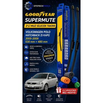 Goodyear Volkswagen Polo Supermute 2005-2009 Hatchback 5 Kapı 530+480 mm 2'li Muz Silecek Takımı