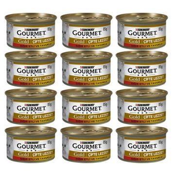 Gourmet 12x85 gr Gold Çifte Lezzet Sığır Etli ve Tavuklu Kedi Konservesi