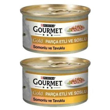 Gourmet 2x85 gr Gourmet Gold Parça Etli Somonlu Tavuklu Yaş Kedi Maması