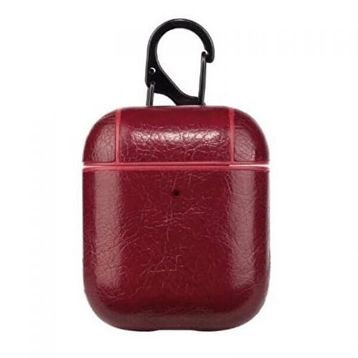 Gpack Apple AirPods Suni Deri Kancalı Silikon SF9 Kırmızı Kulaklık Kılıfı
