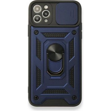 Gpack Apple iPhone 11 Pro Max Tank Aramid Sürgülü Vega Yüzüklü Lacivert Kılıf