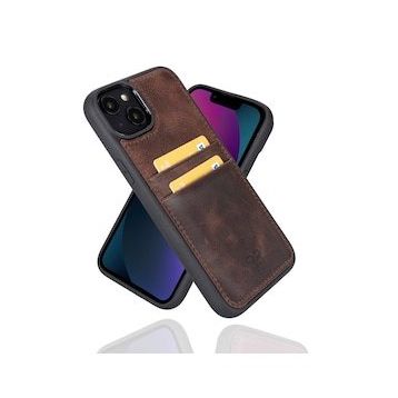 Gpack Apple iPhone 14 Plus Uyumlu Deri Kartlıklı Arka Kapak TN3 Kahve Kılıf